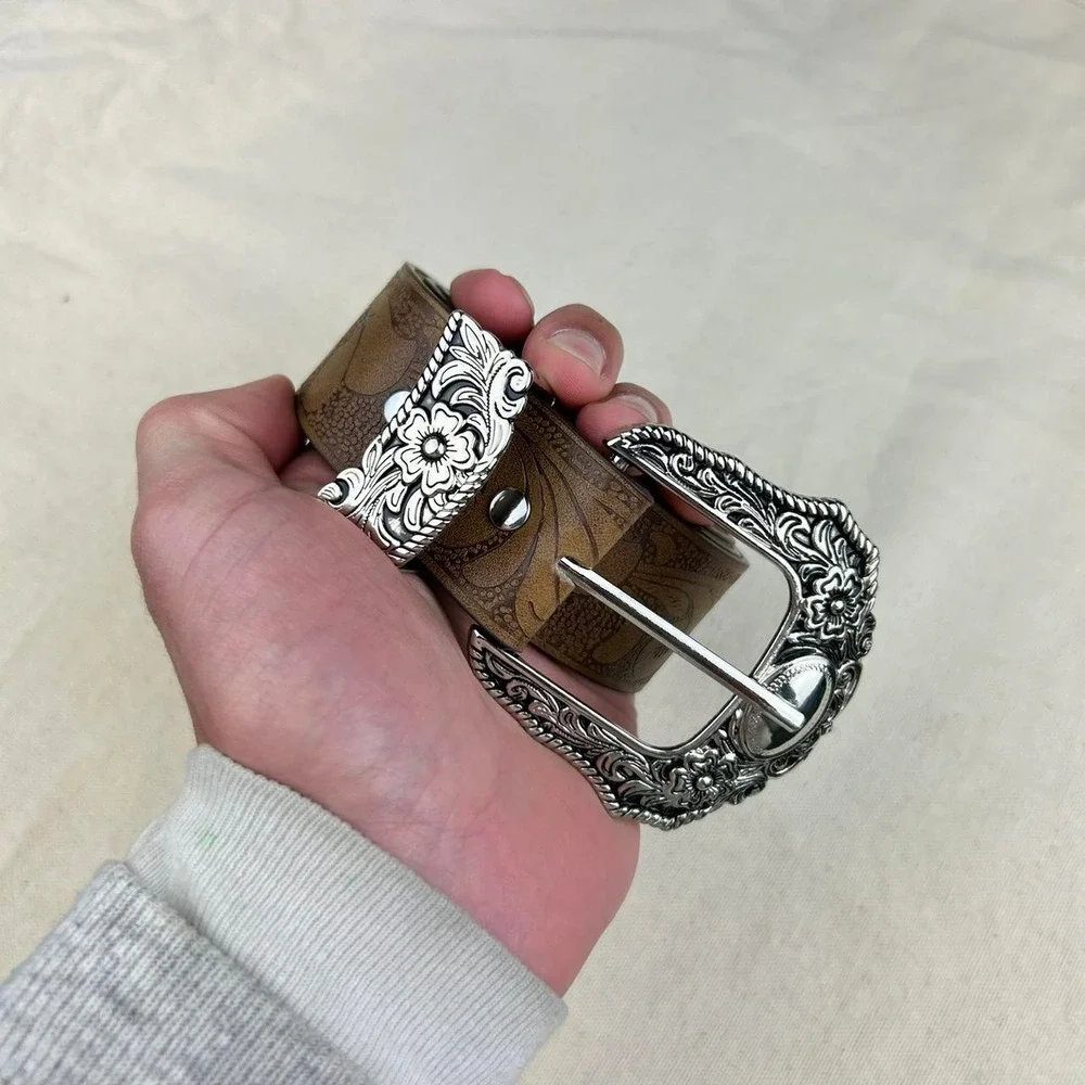 Vintage style brown american western floral rustic boho belt
